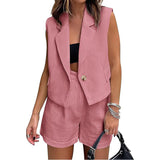 Leisure Commute Button Sleeveless Midriff-baring, Vest Coat and High Waist Shorts, Two-piece Set