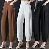 High Waist Drape Ice Silk Bloomers, Loose Casual Harem Pants