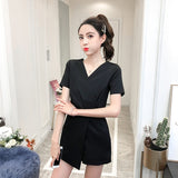 The New Small V-neck, High Waist, Thin Temperament Casual Wide-leg Shorts Jumpsuit