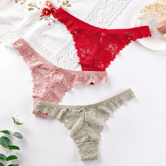Sexy Ladies' Seamless Lace Panties, G-string Thongs, Solid Color Transparent Underwear Lingerie, Women's Tangas