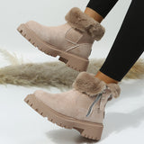 Women's Snow Boots, Winter Warm Foldable Plush Tube Short, Solid Color Round-toe Platform Shoes