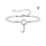 New Fashion Toggle Clasp Initial Bracelet, Women's A-Z Letter Pendant, 6mm Pearl Bracelet for Women