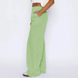 Striped Trousers with Pockets, INS Fashion Casual Wide Leg Straight Pants for Women
