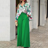 Women's Printed Shirt and Wide Leg Pants, Fashion Casual Set