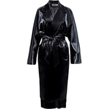 Women's Spring Two-piece Leather Skirt, Fashion Black Suit
