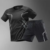 Men's Sports Running T-shirt, Color Block Quick-drying Breathable Short Sleeve Round Neck Active Tee Set