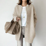 Loose Round Neck Single Breasted Cardigan, Fashion Solid Color Coat Jacket, Autumn and Winter Women's Clothing