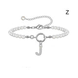 New Fashion Toggle Clasp Initial Bracelet, Women's A-Z Letter Pendant, 6mm Pearl Bracelet for Women
