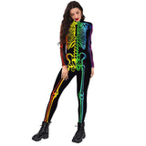 New Halloween, Colorful Human Skeleton Print, Jumpsuit