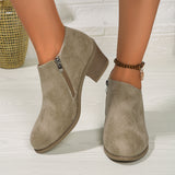 Chunky Heel Round Toe Ankle Shoes with Side Zipper Design, Fashion Fall Winter Short Boots for Women