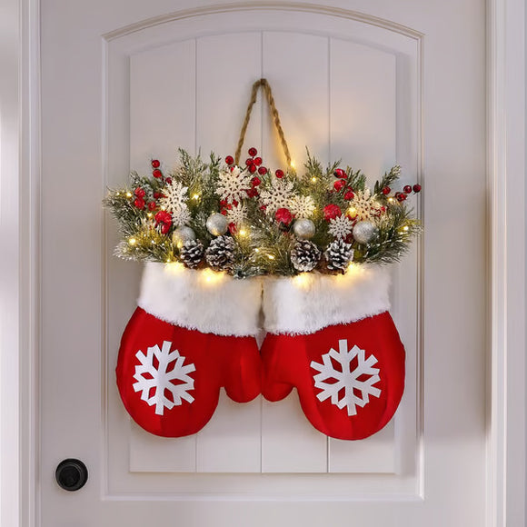 Glove-shaped Christmas Wreath – Decorative Garland for Door, Window & Gate, Xmas Party Decor