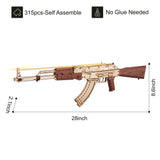 Robotime Rokr Automatic Rifle AK-47, 3D Wooden Assembly Gun, Double Firing Modes, Funny DIY Toys for Kids Adults, Justice Guar