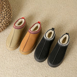 Baotou Plush Half Slippers Home Snow Boots, Women's Fleece Warm Thick Bottom Cotton Shoes Ankle Flats