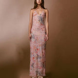 Floral Print Halter Spaghetti Straps Dress, Sexy Slim Butterfly Back Spring Summer Women's Gown