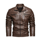 Trendy PU Leather Jacket with Pockets for Men