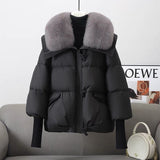 Down Cotton-padded Jacket, Women's Short Fur Collar Thickened Coat, Winter Clothing