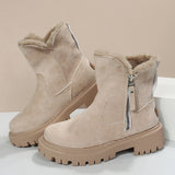 Women's Snow Boots, Winter Warm Foldable Plush Tube Short, Solid Color Round-toe Platform Shoes