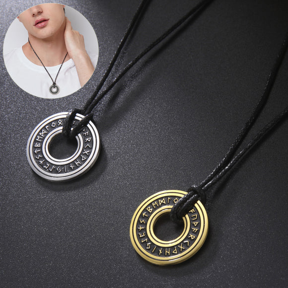 Vintage Nordic Rune Necklaces for Men, Stainless Steel Norse Runes Viking Pagan Elder Futhark Pendant, Amulet Fashion Jewelry