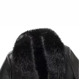 Winter Big Fur Collar Men's Leather Coat, Padded Fleece Jacket