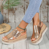 Summer Shiny Hollow Design, Fish Mouth Sandals for Women, Fashion Buckle Wedges Shoes