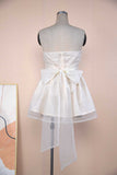 Tub-e Top Lace Dress with Back Bow-knot, Summer Fashion Temperament Mesh Stitching Off-neck Short Skirt