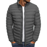 Men's Zippered Solid Color Long Sleeves Pockets Jacket, Coldproof Autumn Thicken Cotton Padded Overcoat