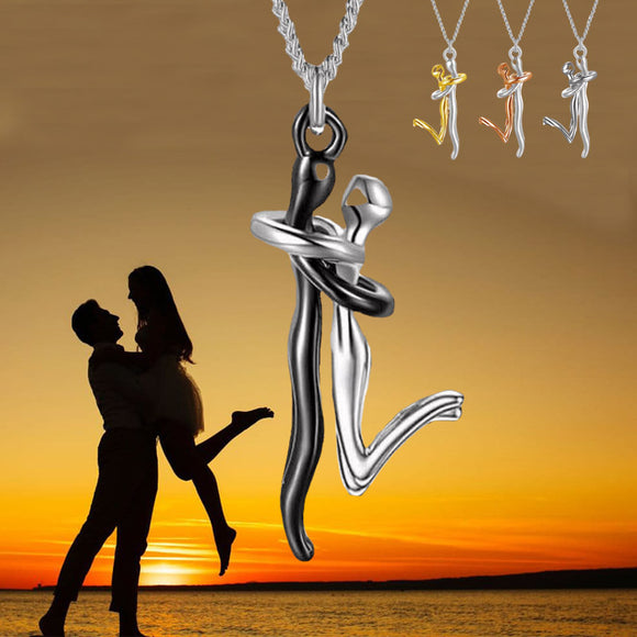 18K Love Hug Necklace, Couple Anniversary Valentine's Day Gift, Fashion Simple Temperament Clavicle Chain Pendant Necklace