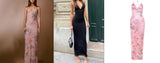 Floral Print Halter Spaghetti Straps Dress, Sexy Slim Butterfly Back Spring Summer Women's Gown