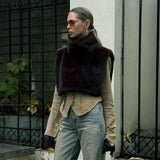 New Solid Color Half Turtleneck Sleeveless Fur Vest for Women