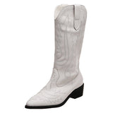 Women's Low Heel Sleeve, Western Embroidered Round Toe Boots