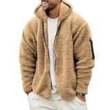 Plush Hooded Jacket, Men's Autumn and Winter Fleece Double-sided Wear, Warm Coat with Zipper, Loose Casual Jacket, Outdoor Clothing