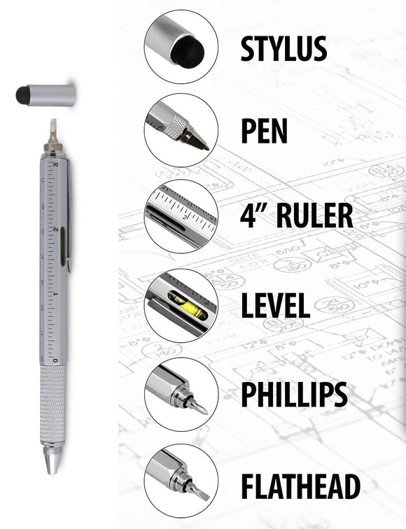6-in-1 Metal Tool Screwdriver, Touch Screen Ballpoint Pen