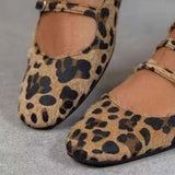Low Heel Flat Shoes with Horse Fur and Leopard Print