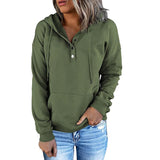 Long-sleeved Hooded Sweatshirt with Pockets, Fashion Casual Button Drawstring Design Hoodie Top, Spring and Autumn Sports Clothing for Women