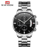 Men's Waterproof Black Fine Steel with Business Casual Calendar Quartz Watch