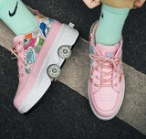 Transformable Boots with Four Wheels, Dual-use Double-row Heelys Roller Skating Shoes