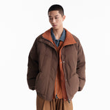 New Plaid Stand-up Collar Thermal Reversible Down Jacket for Men