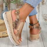 Summer Shiny Hollow Design, Fish Mouth Sandals for Women, Fashion Buckle Wedges Shoes