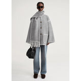 New Wool-blend Autumn/Winter Tassel Scarf and Collar Loose Woolen Coat