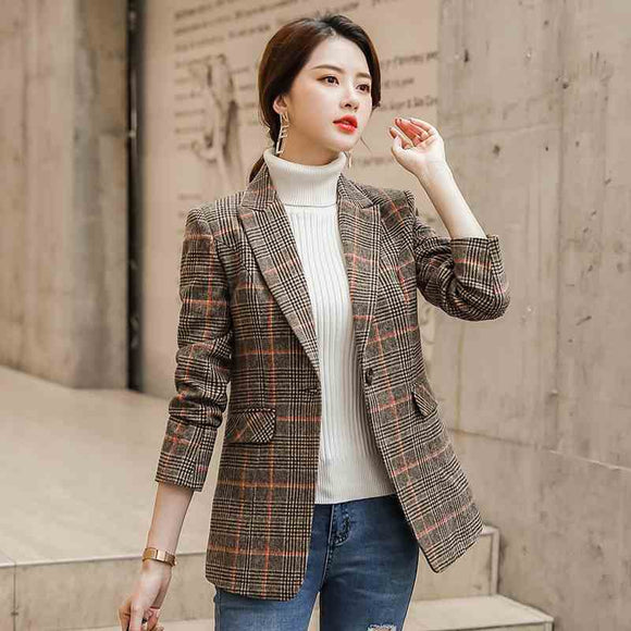 Plaid Women's Waist-slimming Casual Coat