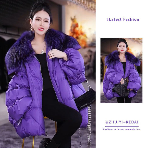 Fashion All-matching Fur Collar Cotton-padded Coat, Warm Quilted Jacket