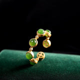 S925 Silver Green Tourmaline & Simulated Hetian Jade Adjustable Ring for Women