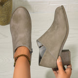Chunky Heel Round Toe Ankle Shoes with Side Zipper Design, Fashion Fall Winter Short Boots for Women