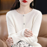 Women’s Cashmere Cardigan, O-neck Loose Fit Merino Wool Sweater – Winter Knitwear Top