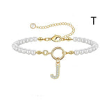 New Fashion Toggle Clasp Initial Bracelet, Women's A-Z Letter Pendant, 6mm Pearl Bracelet for Women