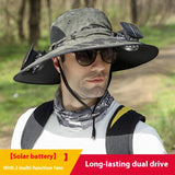 Solar Powered Wide Brim Sun Hat with Cooling Fan – USB Rechargeable Outdoor Fishing & Hiking Cap