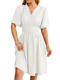 V-neck Short-sleeved Dress, Fashion Bell-sleeved Skirt for Women