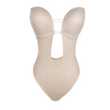 Deep V-neck Body Shaper, Backless U-plunge Thong, Waist Trainer, Clear Strap Padded Corset