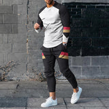 Men's Sports and Leisure Suit Pullover Round Neck Long Sleeves Striped Sweater Two Pieces Suit