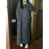 Winter Coral Fleece Sleepwear, Women's Nightgown Long Night Dress Pajamas with Pockets, Thickened Jacquard Dress Warm Home Clothes
